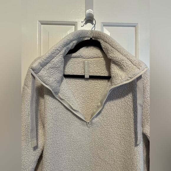Athleta Cream Fleece Sweater Talus Sherpa Half Zip Pullover Size Medium - Picture 3 of 7